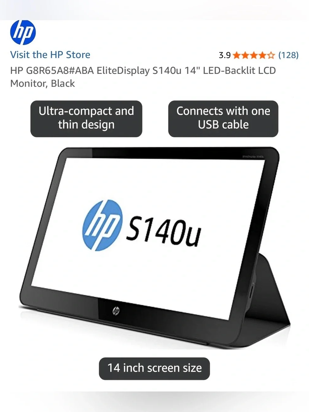NIB HP Elite Display Model S140u - 14” Back Lit LCD Portable Monitor USB